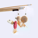 Wooden Cat Teaser Stick Water Drop Pet Feather Mouse Wooden Pole Feather Small Fish As shown in the figure