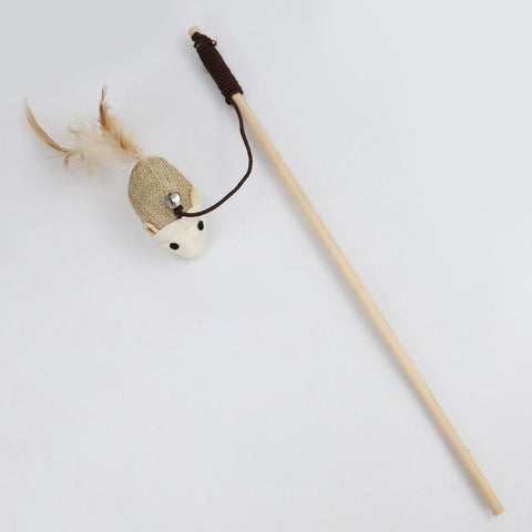 Wooden Cat Teaser Stick Water Drop Pet Feather Mouse Wooden Rod sackcloth mouse As shown in the figure In Australia - Darrahopens