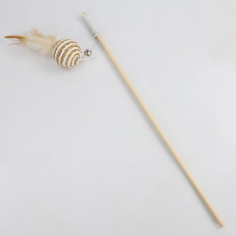 Wooden Cat Teaser Stick Water Drop Pet Feather Mouse Wooden pole round ball feather As shown in the figure In Australia - Darrahopens