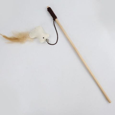 Wooden Cat Teaser Stick Water Drop Pet Feather Mouse Wooden feather chick As shown in the figure In Australia - Darrahopens
