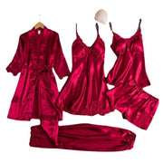 Women Sleepwear Set Long Sleeve Ice Silk Champagne XL