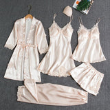 Women Sleepwear Set Long Sleeve Ice Silk Burgundy M