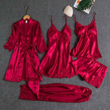 Women Sleepwear Set Long Sleeve Ice Silk Burgundy XL In Australia - Darrahopens