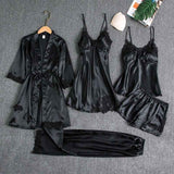 Women Sleepwear Set Long Sleeve Ice Silk Black XXL In Australia - Darrahopens
