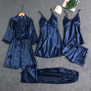 Women Sleepwear Set Long Sleeve Ice Silk Navy Blue XXL In Australia - Darrahopens