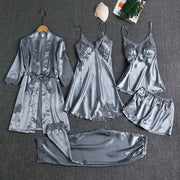 Women Sleepwear Set Long Sleeve Ice Silk Gray In Australia - Darrahopens
