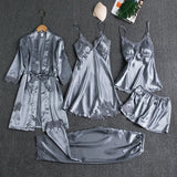 Women Sleepwear Set Long Sleeve Ice Silk Gray XL In Australia - Darrahopens