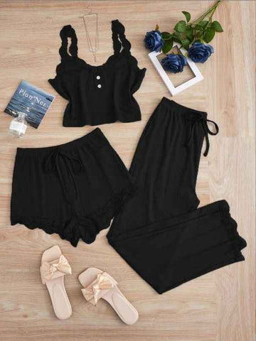 Subtle Lace Women Pajamas Set Sleepwear Black 6XL In Australia - Darrahopens