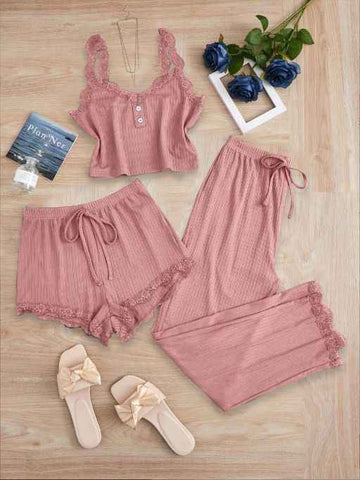 Subtle Lace Women Pajamas Set Sleepwear Pink 4XL In Australia - Darrahopens