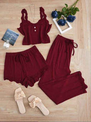 Subtle Lace Women Pajamas Set Sleepwear Wine Red 4XL In Australia - Darrahopens