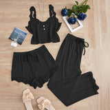 Subtle Lace Women Pajamas Set Sleepwear Black 4XL