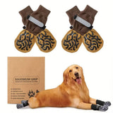 Cotton Dog Socks Striped Jacquard Pet Footwear Dark brown caterpillar [high-end storage bag] M medium size 6.5*16cm [recommended within 10-15kg inches] [pack of four]