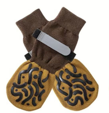 Cotton Dog Socks Striped Jacquard Pet Footwear Dark brown caterpillar [opp bag] L large size 7.5*18cm [recommended within 15-20kg inches] [pack of four] In Australia - Darrahopens