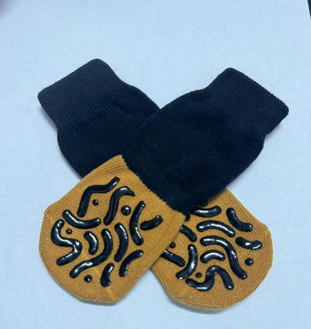 Cotton Dog Socks Striped Jacquard Pet Footwear Black + yellow caterpillar [opp bag] S small size 5.5*14cm [recommended within 5-10kg inches] [pack of four] In Australia - Darrahopens