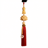 Tan hui Boxwood Lotus Car Hanging Ornament Little buddha [boxwood lotus] wine red tassel style [car hanging + exquisite gift box]
