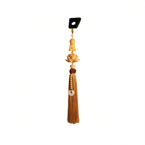 Tan hui Boxwood Lotus Car Hanging Ornament Little buddha [boxwood lotus] light yellow tassel style [car hanging + exquisite gift box]