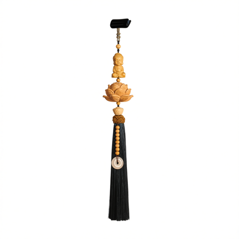 Tan hui Boxwood Lotus Car Hanging Ornament Little buddha [boxwood lotus] ink blue tassel style [car hanging + exquisite gift box]