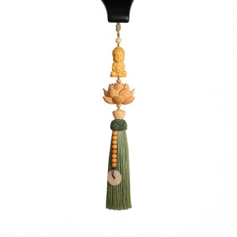 Tan hui Boxwood Lotus Car Hanging Ornament Little buddha [boxwood lotus] light green tassel style [car hanging + exquisite gift box]