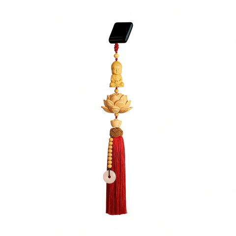 Tan hui Boxwood Lotus Car Hanging Ornament Fu character [boxwood lotus] light yellow tassel style [car hanging + exquisite gift box]
