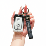 Fragrant Car Toyota Corolla Cross Key Case Zinc Alloy Standard M style gradient black and white single bag + black leather rope buckle In Australia - Darrahopens