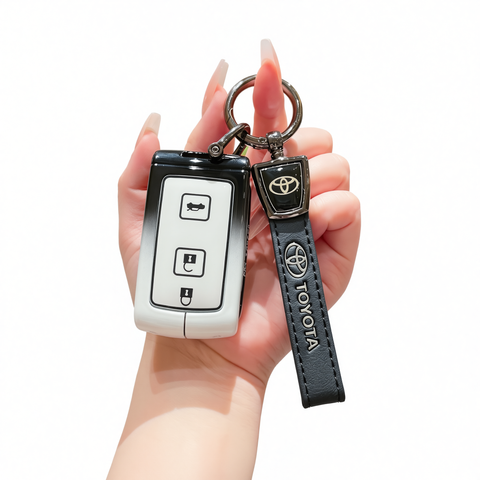 Fragrant Car Toyota Corolla Cross Key Case Zinc Alloy Standard M style gradient black and white single bag + black leather rope buckle In Australia - Darrahopens