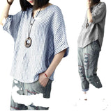 Women Striped Cotton Blend Batwing Casual Top T-Shirt Large quantity in stock, shipped within seconds on the same day M