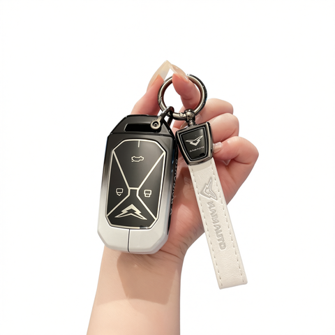 Kaiyi Kunlun Key Case Fragrant Car Island Zinc Alloy Standard Option b: gradient black & white single bag + white leather cord clasp In Australia - Darrahopens