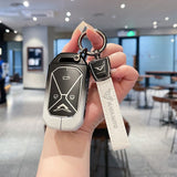 Kaiyi Kunlun Key Case Fragrant Car Island Zinc Alloy Standard C style gradient black and white single bag + white leather rope buckle In Australia - Darrahopens