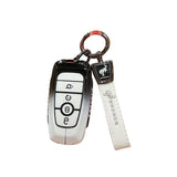 Fragrant car island Jiangling Liema Key Case 3 Button Standard 3-button gradient black and white single bag + white leather rope buckle