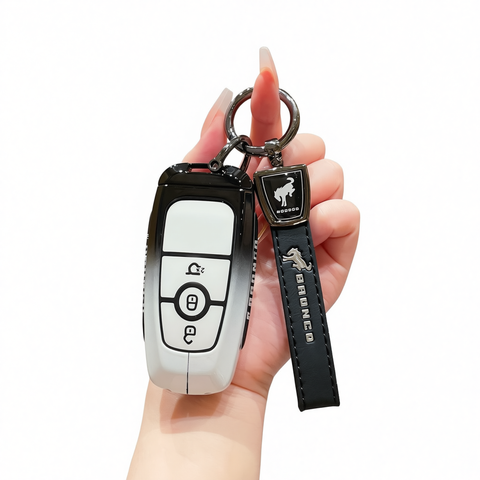 Fragrant car island Jiangling Liema Key Case 3 Button Standard 3-button gradient black and white single bag + black leather rope buckle In Australia - Darrahopens
