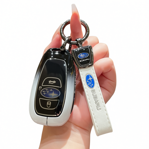 Subaru Key Cover Zinc Alloy Gradient Black White Standard Gradient black and white single bag + white leather rope buckle In Australia - Darrahopens