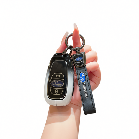 Subaru Key Cover Zinc Alloy Gradient Black White Standard Gradient black and white single bag + black leather rope buckle In Australia - Darrahopens