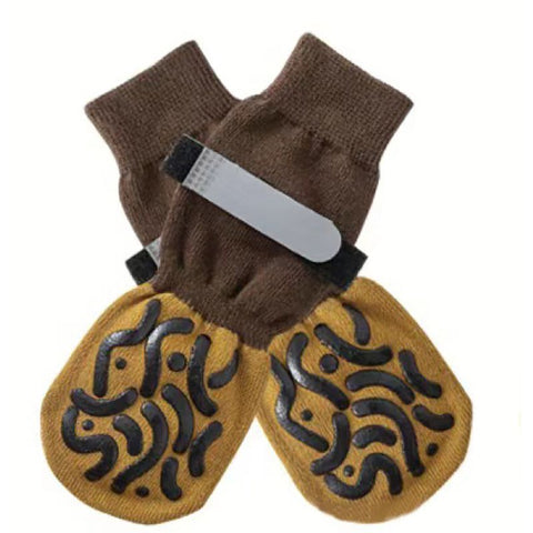 Dog Shoes Non Slip Indoor Outdoor Cotton Dark brown caterpillar-double-sided glue dispensing [opp bag packaging] S small size 5.5*14cm [recommended within 5-10kg inches] [pack of four]