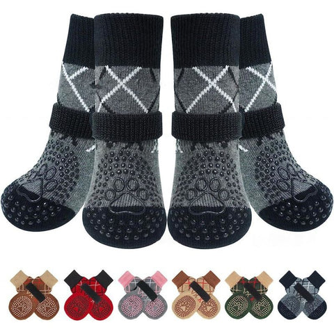 Dog Shoes Non Slip Indoor Outdoor Cotton Gray dotted style [opp bag] L large size 7.5*18cm [recommended within 15-20kg inches] [pack of four]