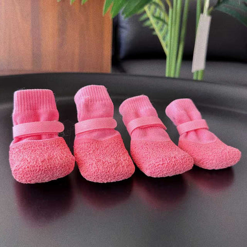 Dog Shoes Waterproof Non Slip PVC Breathable Pink wrinkled shoes S small size comes with 4 straps [within 1.5kg]
