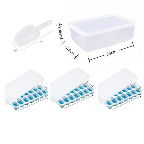 14 Cube Silicone Ice Tray with Lid Blue Set
