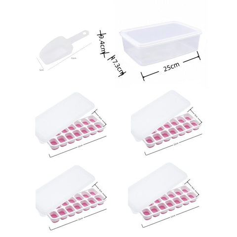 14 Cube Silicone Ice Tray with Lid Pink Set