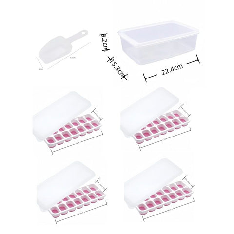 14 Cube Silicone Ice Tray with Lid Pink Set