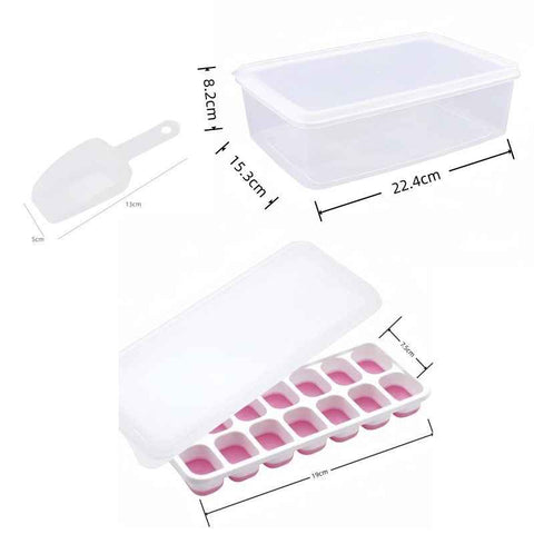 14 Cube Silicone Ice Tray with Lid Pink Set