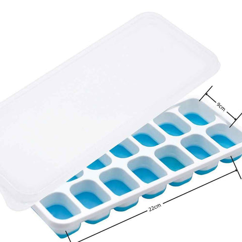 14 Cube Silicone Ice Tray with Lid Blue Set