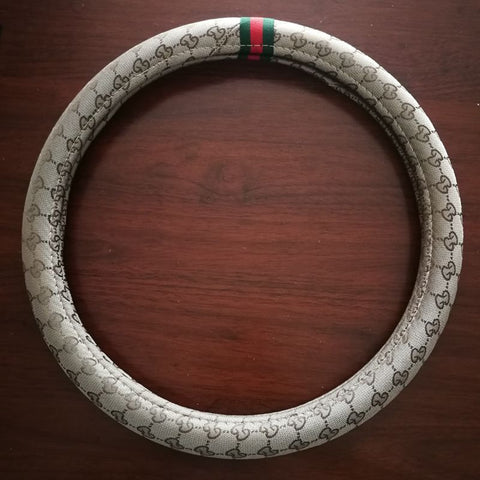 Steering Wheel Cover Linen 38cm All Season Coffee brown linen cool straight stripe steering wheel cover In Australia - Darrahopens