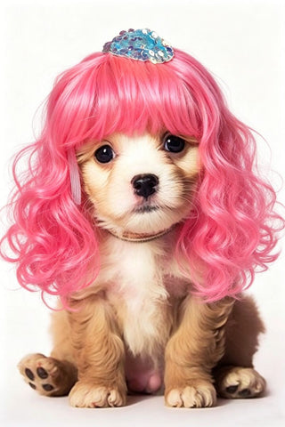 Pet Dog Cat Wig Hat Pink Wool