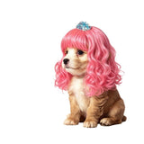 Pet Dog Cat Wig Hat Pink Wool