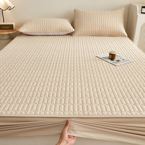 Washed Cotton Quilted Fitted Sheet Diamond 150x190cm