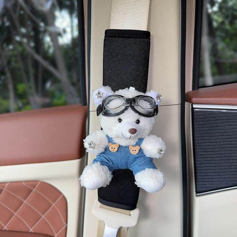 Plush Shoulder Pad Safety Belt Protector Xueyi White bear (light blue overalls bear) and a black shoulder pad No specifications In Australia - Darrahopens