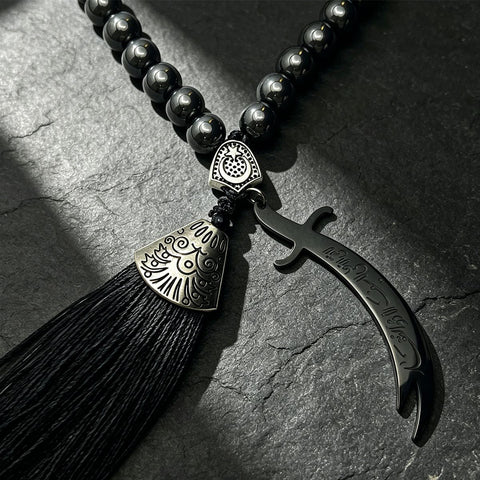 Black Stone Car Keychain Tassel Silver