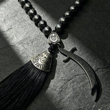 Black Stone Car Keychain Tassel Silver