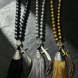 Black Stone Car Keychain Tassel Silver