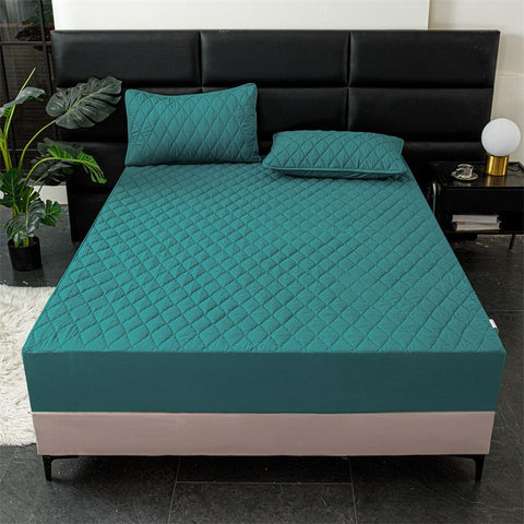 Waterproof Quilted Fitted Sheet Solid Color Toddler Dark green 1.2*2m single fitted sheet In Australia - Darrahopens