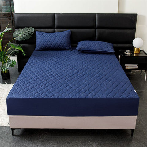 Waterproof Quilted Fitted Sheet Solid Color Toddler Navy blue 2.0*2.2m single fitted sheet